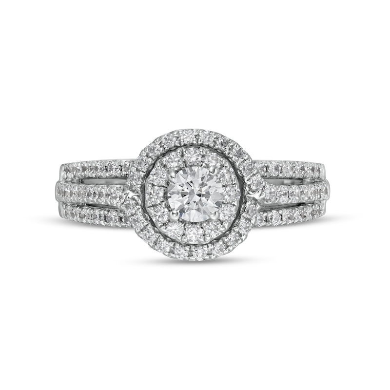 1.00 CT. T.W. Certified Canadian Diamond Double Frame Split Shank Engagement Ring in 10K White Gold (I/I2)|Peoples Jewellers
