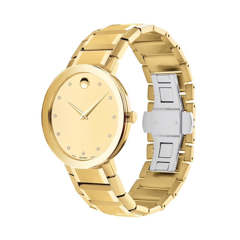 Men's Movado Sapphire™ Diamond Accent Gold-Tone PVD Watch with Gold-Tone Dial (Model: 0607588)|Peoples Jewellers