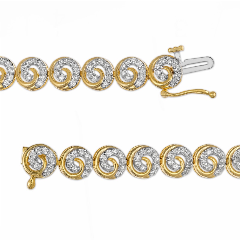 Main Image 3 of 2.01 CT. T.W. Diamond Swirl Bracelet in 10K Gold – 7.25&quot;