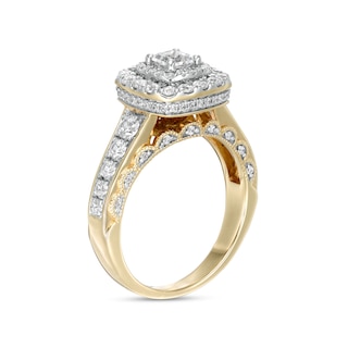 1.25 CT. T.W. Certified Canadian Princess-Cut Diamond Double Frame Engagement Ring in 14K Gold (I/I1)