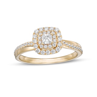 0.45 CT. T.W. Princess-Cut Diamond Double Frame Engagement Ring in 14K Gold (I/I2)