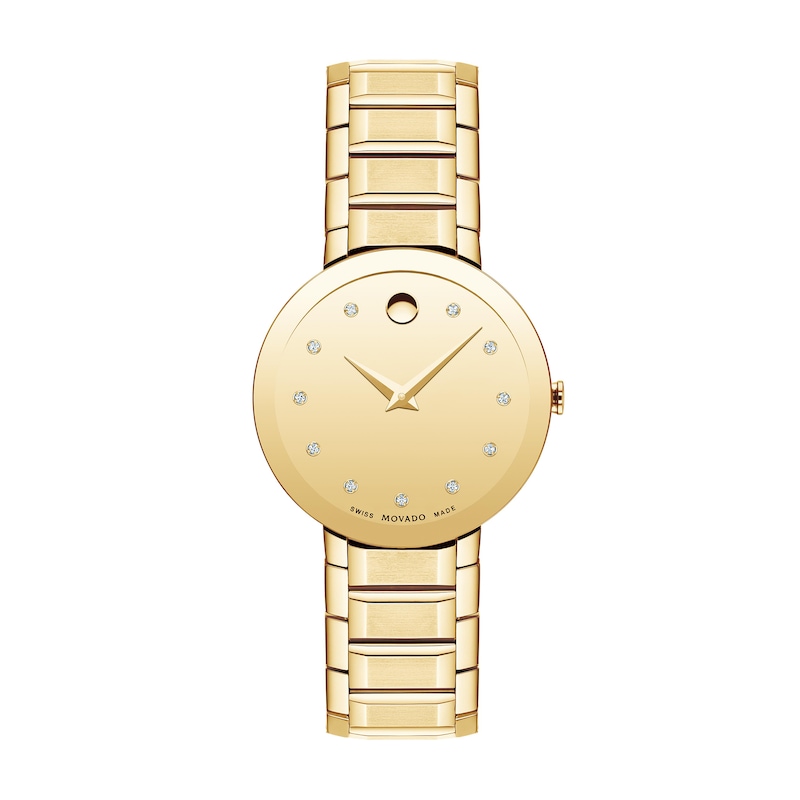 Ladies' Movado Sapphire™ Diamond Accent Gold-Tone PVD Watch with Gold-Tone Dial (Model: 0607550)|Peoples Jewellers