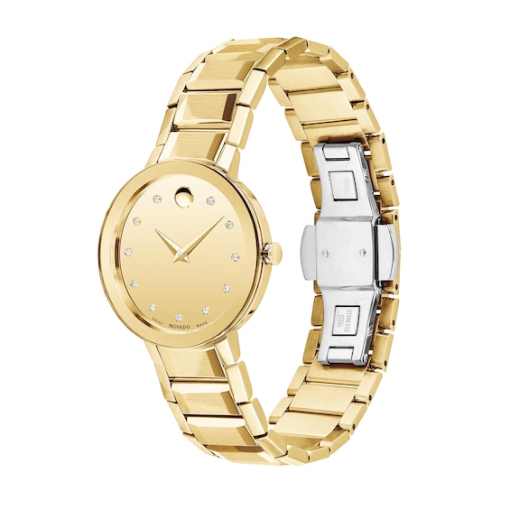 Ladies' Movado Sapphire™ Diamond Accent Gold-Tone PVD Watch with Gold-Tone Dial (Model: 0607550)