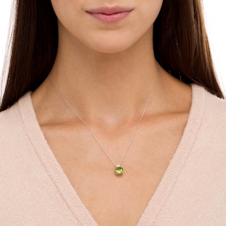 8.0mm Cushion-Cut Peridot and White Lab-Created Sapphire Accent Pendant in 10K White Gold