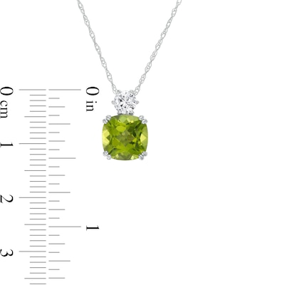 8.0mm Cushion-Cut Peridot and White Lab-Created Sapphire Accent Pendant in 10K White Gold