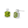 Thumbnail Image 1 of 7.0mm Cushion-Cut Peridot and White Lab-Created Sapphire Accent Stud Earrings in 10K White Gold