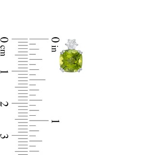 7.0mm Cushion-Cut Peridot and White Lab-Created Sapphire Accent Stud Earrings in 10K White Gold