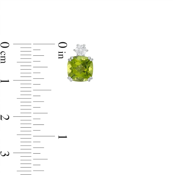 7.0mm Cushion-Cut Peridot and White Lab-Created Sapphire Accent Stud Earrings in 10K White Gold