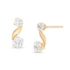 Cubic Zirconia Duo Ribbon Stud Earrings in 14K Gold