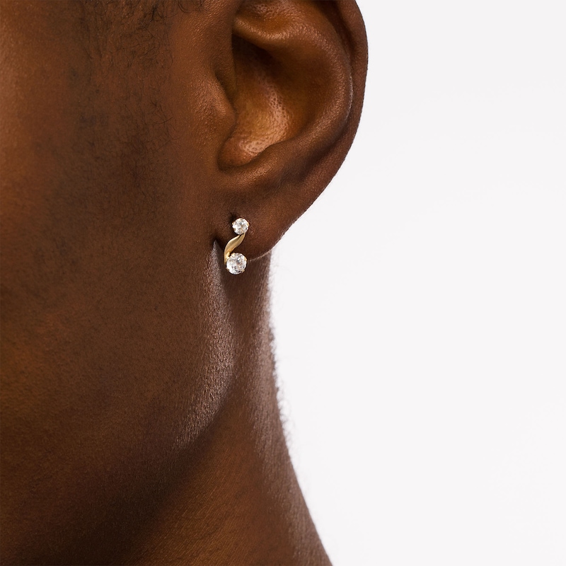 Cubic Zirconia Duo Ribbon Stud Earrings in 14K Gold|Peoples Jewellers