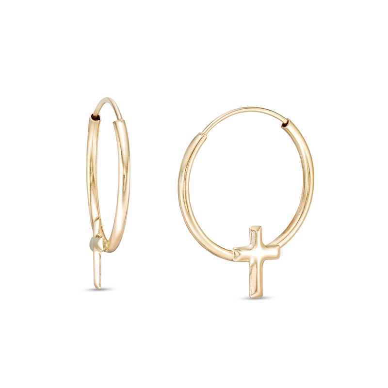 Cross Continuous Tube Hoop Earrings in 14K Gold