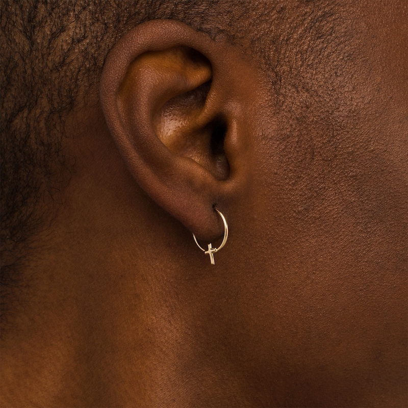 Cross Continuous Tube Hoop Earrings in 14K Gold
