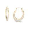 Greek Key Graduated Tube Hoop Earrings in 14K Two-Tone Gold