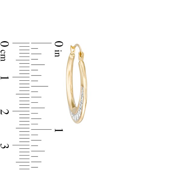 Greek Key Graduated Tube Hoop Earrings in 14K Two-Tone Gold