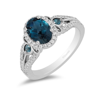 Enchanted Disney Cinderella Oval London Blue Topaz and 0.29 CT. T.W. Diamond Frame Engagement Ring in 14K White Gold