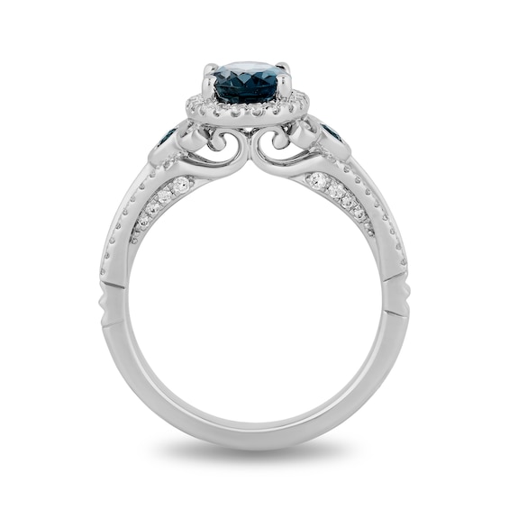 Enchanted Disney Cinderella Oval London Blue Topaz and 0.29 CT. T.W. Diamond Frame Engagement Ring in 14K White Gold