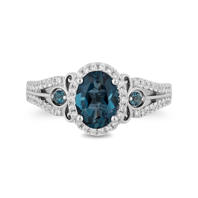 Enchanted Disney Cinderella Oval London Blue Topaz and 0.29 CT. T.W. Diamond Frame Engagement Ring in 14K White Gold