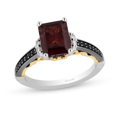 Enchanted Disney Villains Evil Queen Garnet and 0.29 CT. T.W. Diamond Engagement Ring in 14K Two-Tone Gold