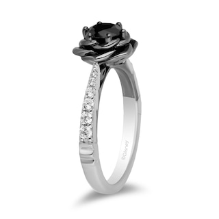 Enchanted Disney Villains Maleficent 0.95 CT. T.W. Black and White Diamond Rose Engagement Ring in 14K White Gold