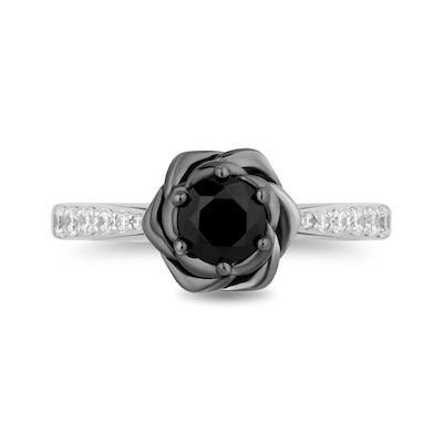 Enchanted Disney Villains Maleficent 0.95 CT. T.W. Black and White Diamond Rose Engagement Ring in 14K White Gold