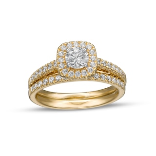 1.00 CT. T.W. Diamond Cushion-Shaped Frame Bridal Set in 14K Gold