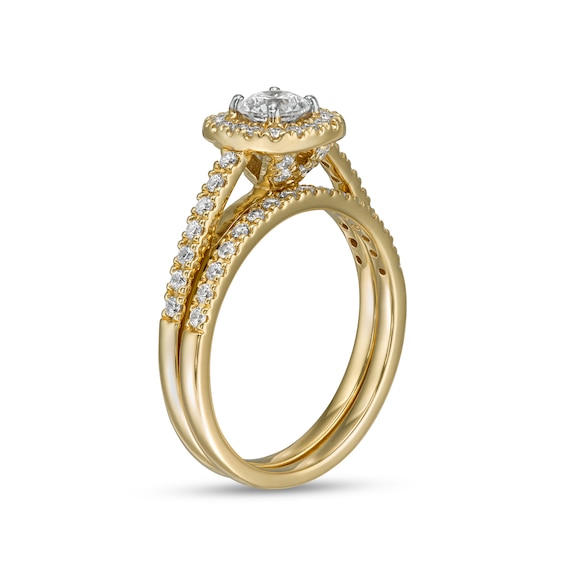 1.00 CT. T.W. Diamond Cushion-Shaped Frame Bridal Set in 14K Gold