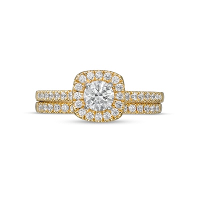 1.00 CT. T.W. Diamond Cushion-Shaped Frame Bridal Set in 14K Gold