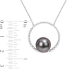 Thumbnail Image 2 of 9.5-10.0mm Black Tahitian Cultured Pearl and White Sapphire Circle Necklace in 10K White Gold