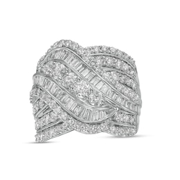 3.00 CT. T.W. Baguette and Round Diamond Multi-Row Crossover Ring in 10K White Gold