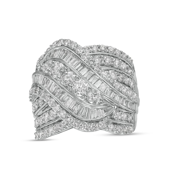 3.00 CT. T.W. Baguette and Round Diamond Multi-Row Crossover Ring in 10K White Gold