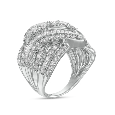 3.00 CT. T.W. Baguette and Round Diamond Multi-Row Crossover Ring in 10K White Gold