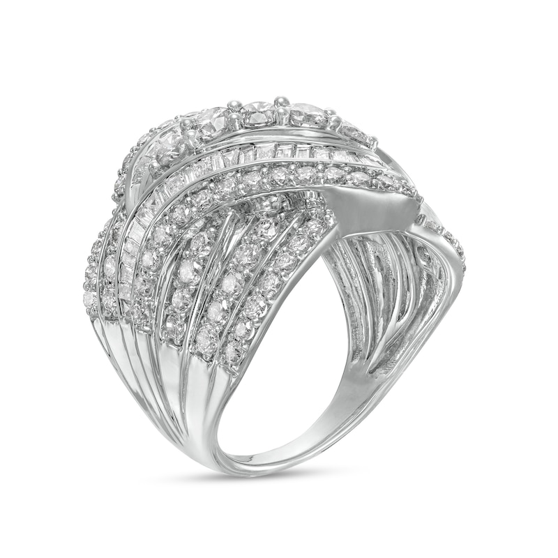 3.00 CT. T.W. Baguette and Round Diamond Multi-Row Crossover Ring in 10K White Gold|Peoples Jewellers