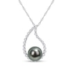 Thumbnail Image 0 of 8.0-8.5mm Black Tahitian Cultured Pearl and White Sapphire Teardrop Pendant in 10K White Gold