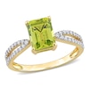 Thumbnail Image 0 of Emerald-Cut Peridot and 0.19 CT. T.W. Diamond Tapered Split Shank Ring in 14K Gold