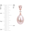 9.0-9.5mm Pink Oval Freshwater Cultured Pearl, Morganite and 0.04 CT. T.W. Diamond Drop Earrings in 10K Rose Gold