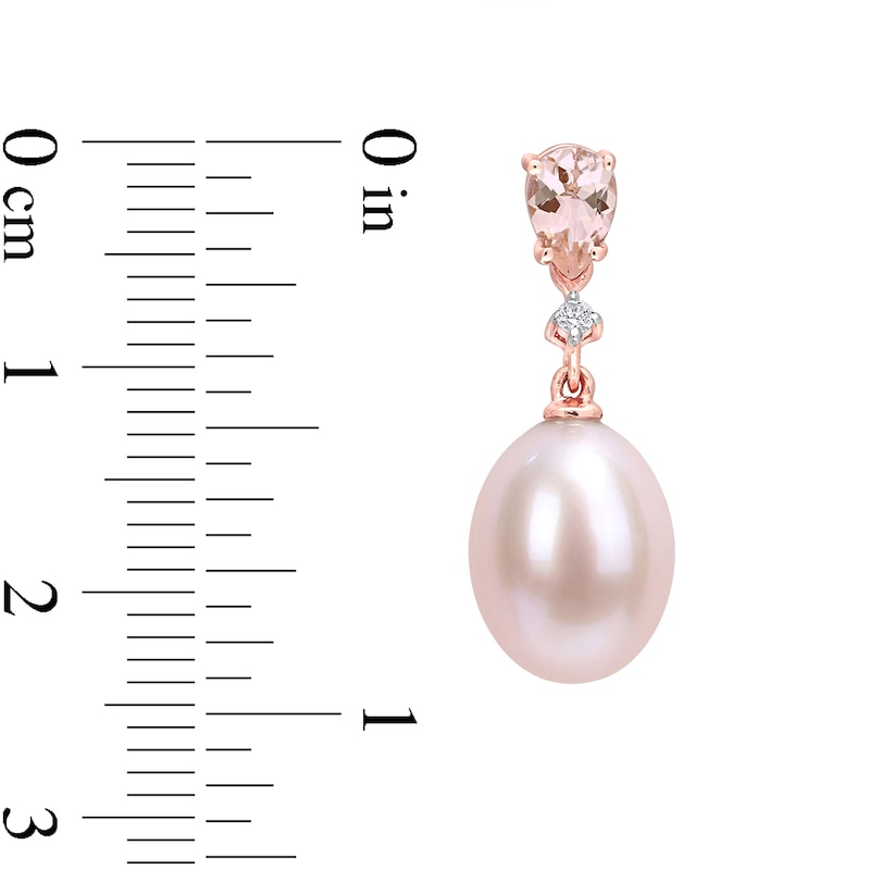9.0-9.5mm Pink Oval Freshwater Cultured Pearl, Morganite and 0.04 CT. T.W. Diamond Drop Earrings in 10K Rose Gold|Peoples Jewellers