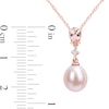 9.0-9.5mm Pink Oval Freshwater Cultured Pearl, Morganite and Diamond Accent Drop Pendant in 10K Rose Gold