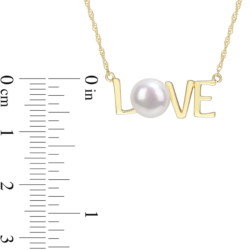 7.0-7.5mm Freshwater Cultured Pearl "LOVE" Necklace in 10K Gold-17"
