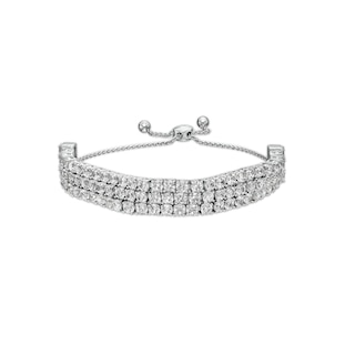 3.0mm White Lab-Created Sapphire Triple Row Bolo Bracelet in Sterling Silver - 9"