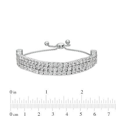 3.0mm White Lab-Created Sapphire Triple Row Bolo Bracelet in Sterling Silver - 9"