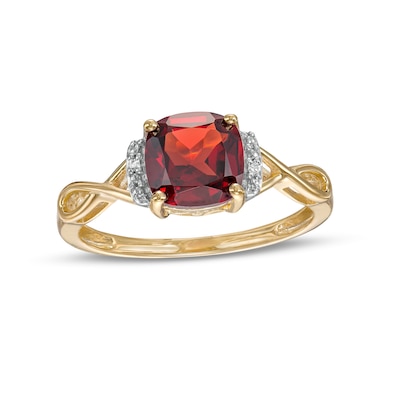 7.0mm Cushion-Cut Garnet and Diamond Accent Collar Infinity Shank Ring in 10K Gold