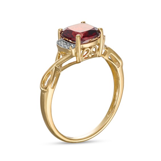 7.0mm Cushion-Cut Garnet and Diamond Accent Collar Infinity Shank Ring in 10K Gold