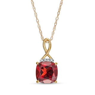 7.0mm Cushion-Cut Garnet and Diamond Accent Tri-Top Infinity Drop Pendant in 10K Gold