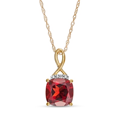 7.0mm Cushion-Cut Garnet and Diamond Accent Tri-Top Infinity Drop Pendant in 10K Gold