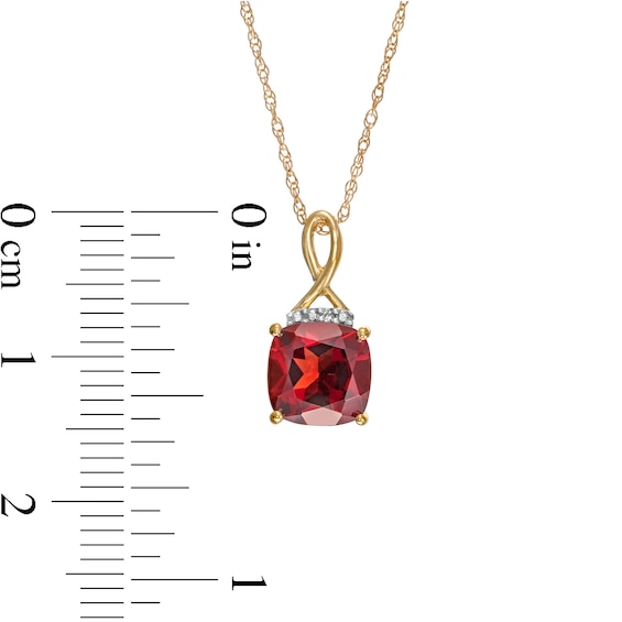 7.0mm Cushion-Cut Garnet and Diamond Accent Tri-Top Infinity Drop Pendant in 10K Gold