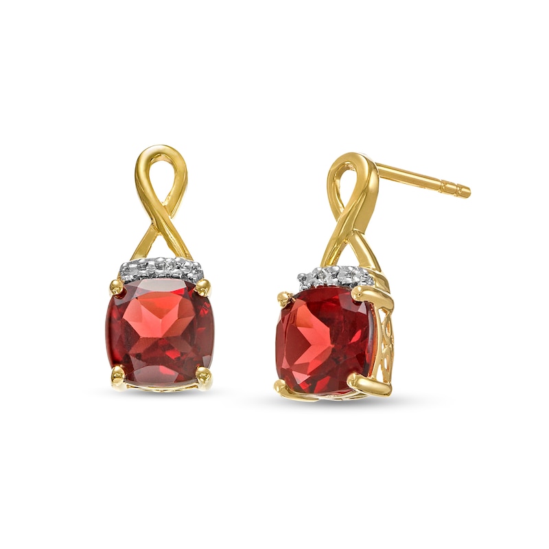 6.0mm Cushion-Cut Garnet and Diamond Accent Infinity Drop Earrings in 10K Gold|Peoples Jewellers