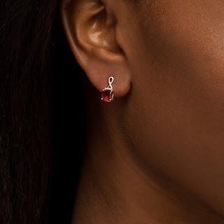 6.0mm Cushion-Cut Garnet and Diamond Accent Infinity Drop Earrings in 10K Gold