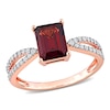 Emerald-Cut Garnet and 0.19 CT. T.W. Diamond Tapered Split Shank Ring in 14K Rose Gold