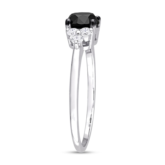 1.21 CT. T.W. Black Enhanced and White Diamond Tri-Sides Engagement Ring in 10K White Gold