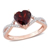 8.0mm Heart-Shaped Garnet and 0.20 CT. T.W. Diamond Twist Split Shank Ring in 14K Rose Gold